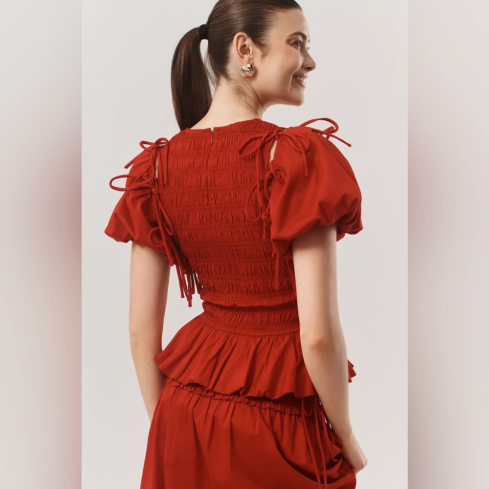Damson Madder Becca Multi Way Blouse Cherry Red Organic Cotton Size 4 Size 8 UK - Picture 9 of 16